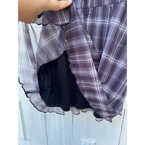 Cider Check V-Neck Knotted Lettuce Trim Mini Dress Black‎ Short Sleeves Size XS - Picture 7 of 11
